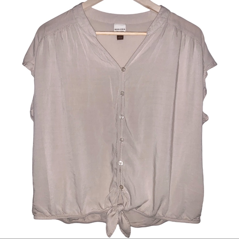 Y2K Beige Sleeveless Button Up Tie Bottom Shirt